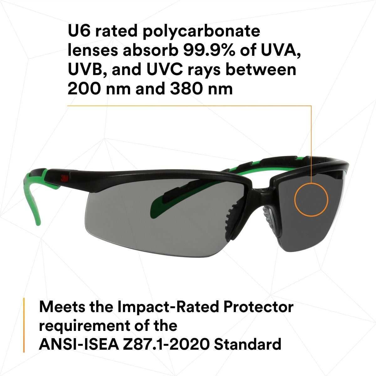 3M S2030AS-BLK Solus 2000 Series Safety Glasses, Anti-Scratch, IR Shade 3.0 Gray Lens, Black Green Temples (7100203188) (20 Pack) - 7