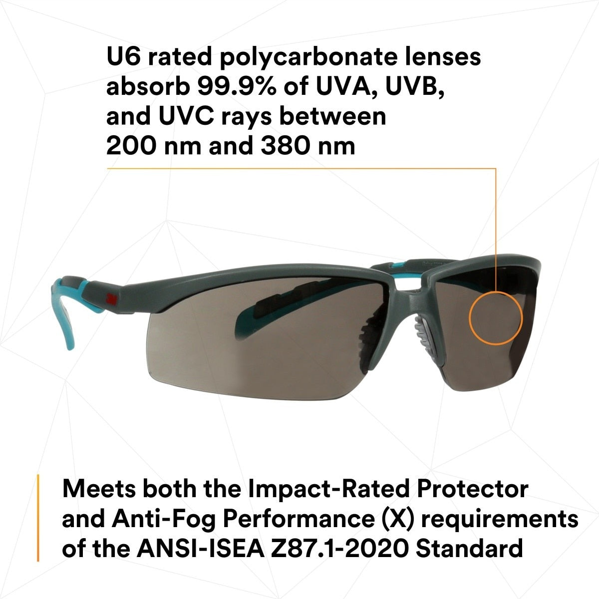 3M S2002SGAF-BGR Solus 2000 Series Safety Glasses with Scotchgard Anti-Fog Anti-Scratch Coating, Gray Lens, Gray Teal Frame, Adjustable Ratchet Temples (7100203287) (20 Pack) - 7