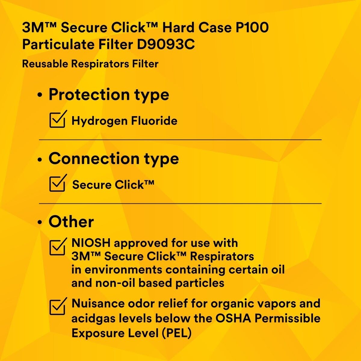 3M Secure Click Hard Case P100 Particulate Filter with Hydrogen Fluoride and Nuisance Level OV/AG Relief, NIOSH Approved (D9093C) (7100206890) (1 Pair) - (30Pack) - 8