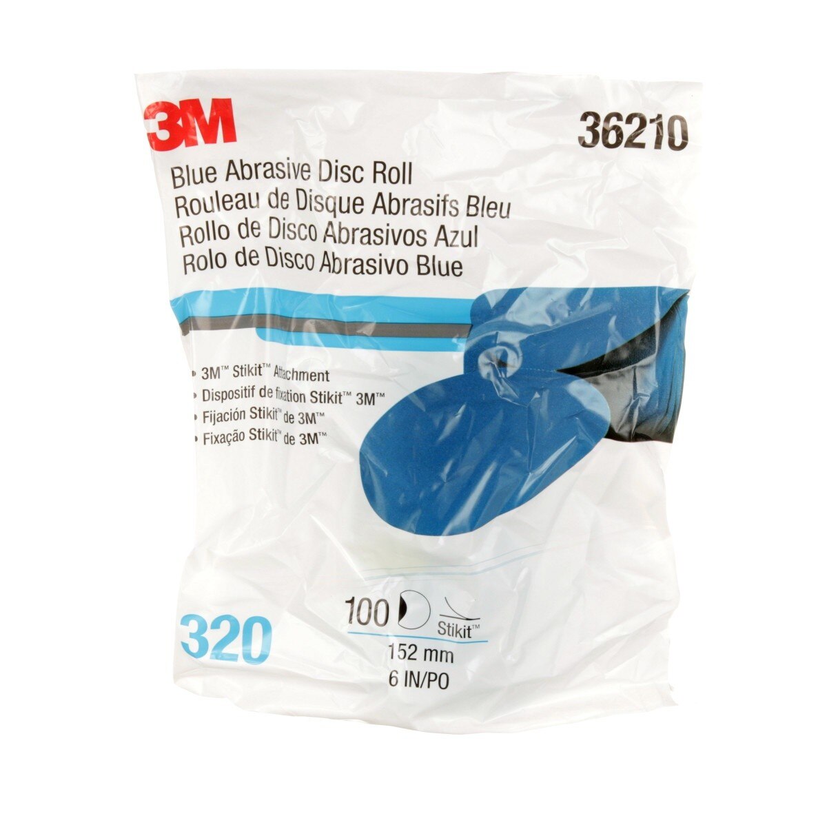 3M 321U 36210 Stikit Blue Abrasive Disc Roll, No Hole, 6 in, 320 Grade, Automotive (7100215729) (500 Pack) - 5