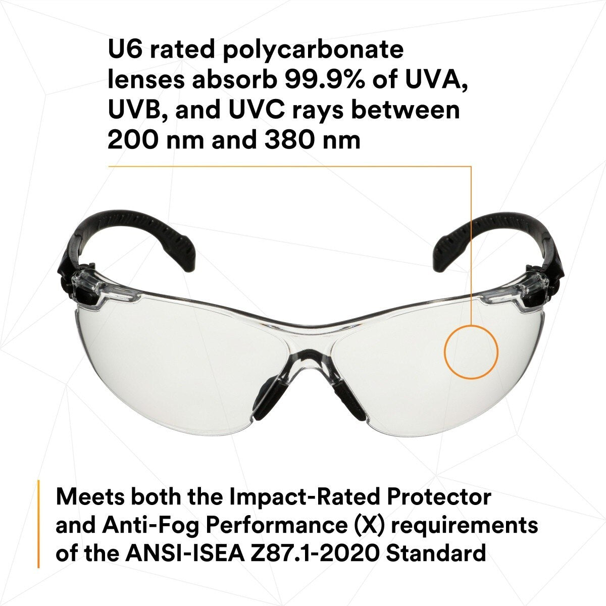 3M Scotchgard Solus 1000 Series Safety Glasses, Black Temples, Clear AF-AS Lens, Anti Fog Anti Scratch (S1501SGAF) (7100220751) - (20Pack) - 6
