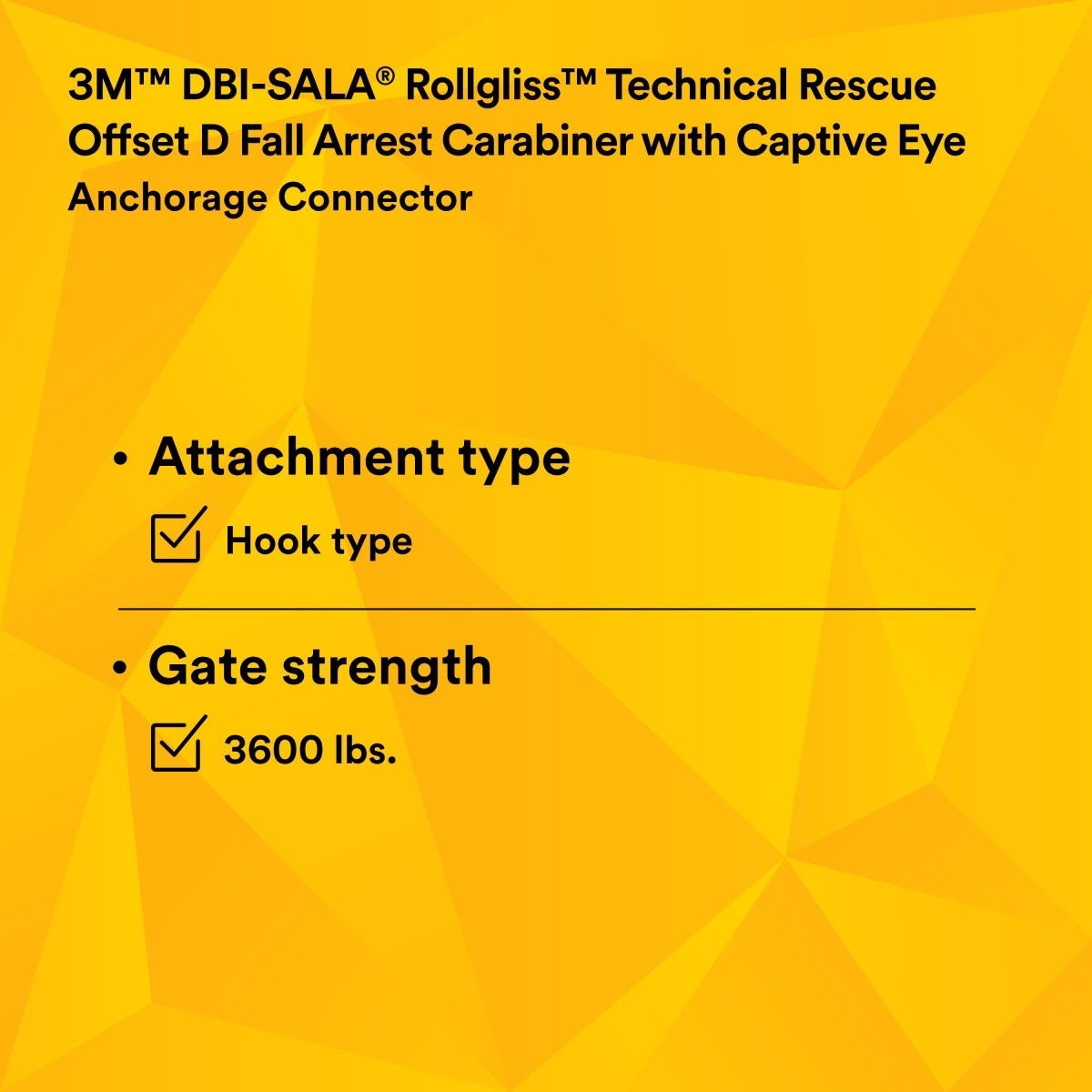 3M 2000117 Rollgliss Technical Rescue Offset D Fall Arrest Carabiner with Captive Eye, Gold, Medium (7100221696) - 9