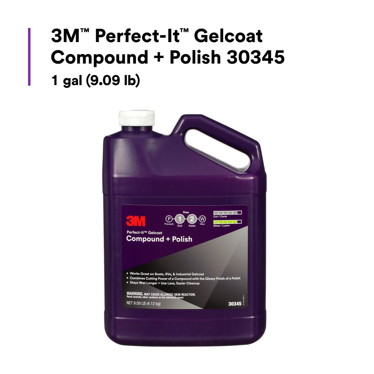 3M Perfect-It Gelcoat Compound and Polish, Professional Grade, Liquid, White, 1 gal (30345) (7100223173) - (4Pack) - 6