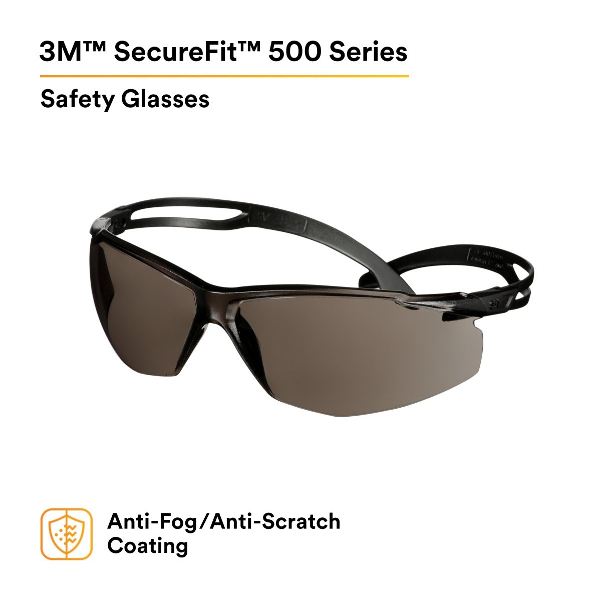 3M SF502AF-BLK SecureFit 500 Series Safety Glasses, Impact Rated ANSI Z87, Adjustable Ratchet Temples, Anti-Fog/Anti-Scratch Gray Lens, Black Frame (7100228722) (20 Pack) - 8