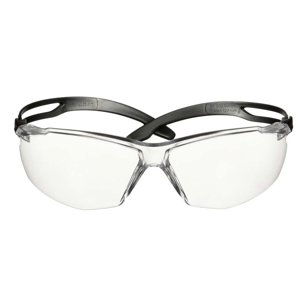 3M SF501AF-BLK Safety Glasses, 500 Series, Impact Rated ANSI Z87, Adjustable Ratchet Temples, Sporty Protective Eyewear, Anti-Fog Anti-Scratch Clear Lens, Black Frame (7100228736) (20 Pack)