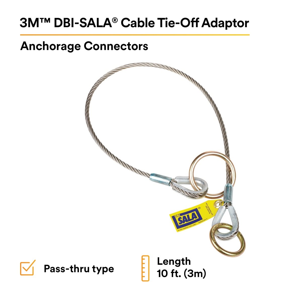3M 5900552 DBI-SALA Pass-Thru Cable Tie-Off Adapter Anchor, Stainless Steel, Silver, 10 ft (7100231778) - 2
