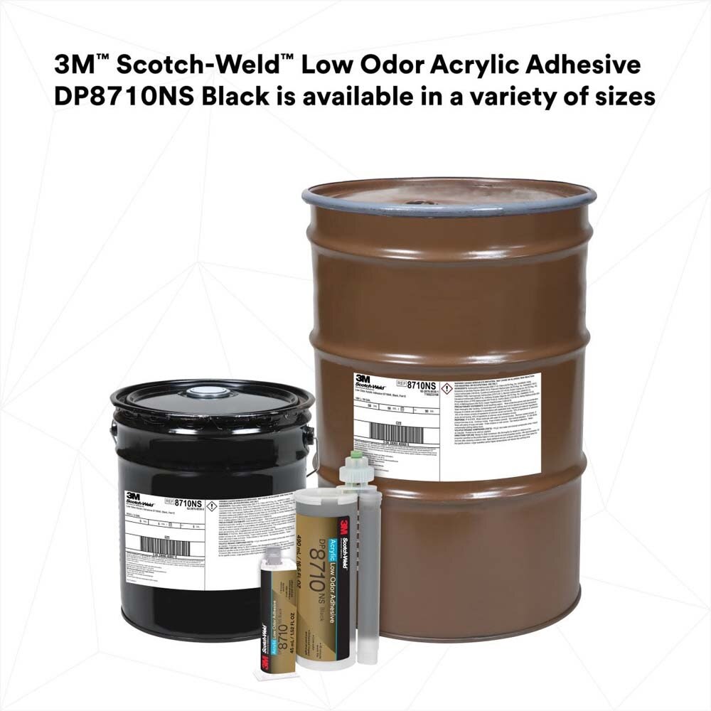 3M 8710NS DP8710NS Scotch-Weld Low Odor Acrylic Adhesive DP, Black, Non-Sag Structural Two-Part with 10 Minute Open Time Duo-Pak (45 mL) (7100233349) - 8
