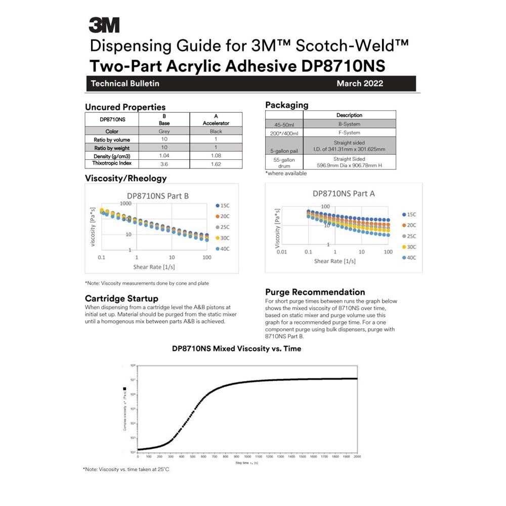3M 8710NS DP8710NS Scotch-Weld Low Odor Acrylic Adhesive DP, Black, Non-Sag Structural Two-Part with 10 Minute Open Time Duo-Pak (45 mL) (7100233349) - 10