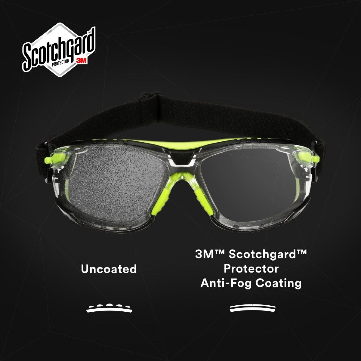 3M S1201SGAF-TSKT Solus 1000 Series Safety Glasses, Green/Black, Scotchgard Anti-Fog Coating, Clear Lens, TPE Gasket and Strap (7100234544) - (20 Pack) - 3