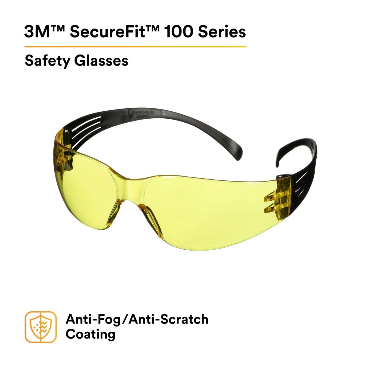 3M SF103AF-BLK SecureFit 100 Series, Black Temples, Amber Anti-Fog/Anti-Scratch Lens (7100238183) - (20Pack) - 2