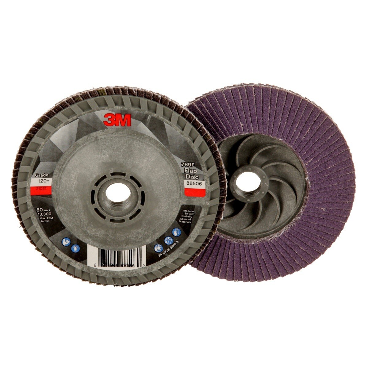 3M 769F Flap Disc, T29 Quick Change, Precision Shaped Ceramic, 120+, Purple, 4-1/2 in x 5/8 in-11 (7100242990) - (10Pack) - 2