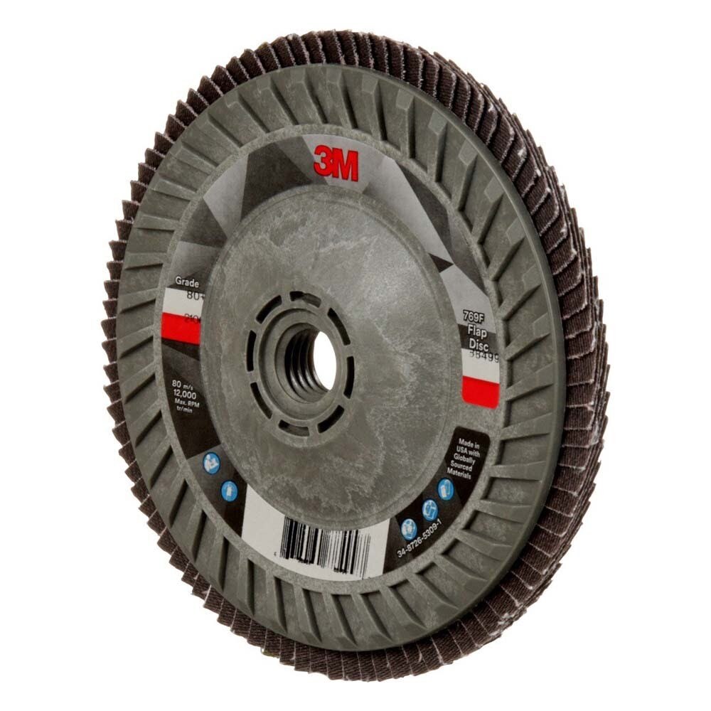 3M 769F Flap Disc , Type 29, 80+ Grit, 5 in x 5/8-11 Thread, Precision-Shaped Ceramic Grain for Grinding and Finishing on Carbon and Stainless Steel (7100242992) - (10Pack) - 5