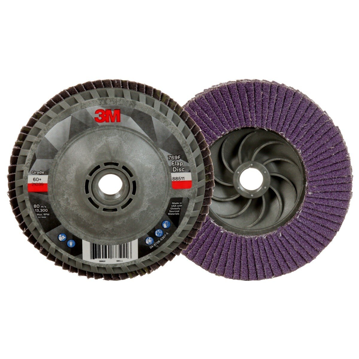 3M 769F Flap Disc T27 Quick Change 60 Plus Precision Shaped Ceramic Purple 4-1/2 in x 5/8 in-11 (7100243877) - (10 Pack) - 2