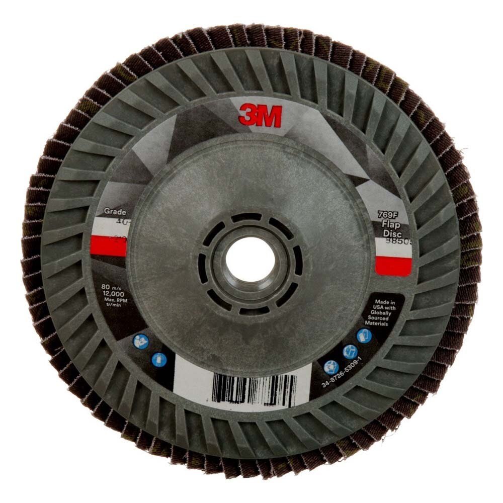 3M 769F Flap Disc Type 27 Quick Change 40+ Ceramic Precision-Shaped Grain for Grinding and Finishing on Carbon and Stainless Steel (5 in x 5/8-11) (7100243883) - (10Pack)
