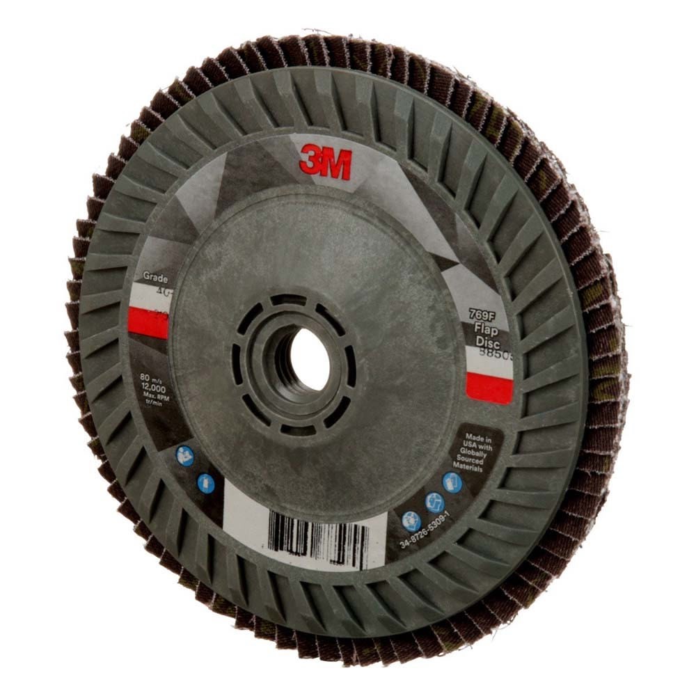 3M 769F Flap Disc Type 27 Quick Change 40+ Ceramic Precision-Shaped Grain for Grinding and Finishing on Carbon and Stainless Steel (5 in x 5/8-11) (7100243883) - 5