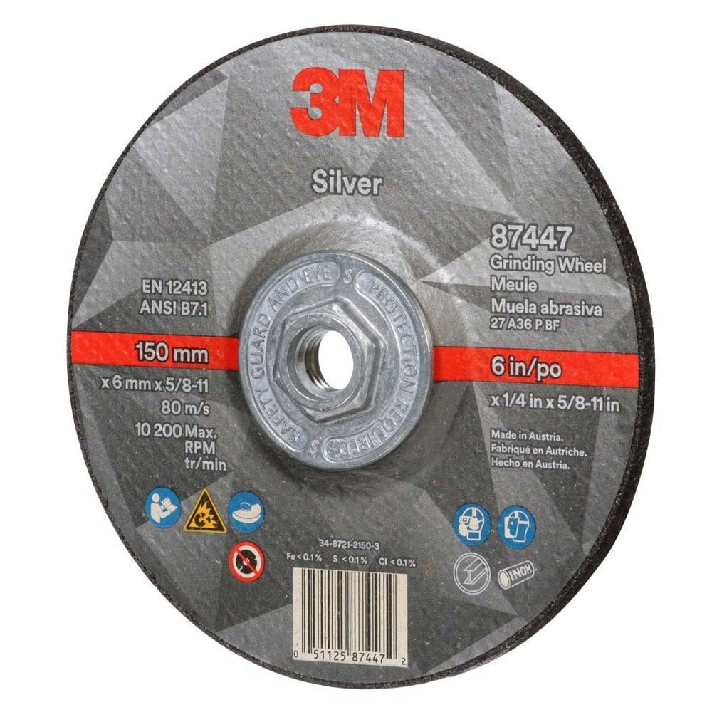 3M 87447 Silver Depressed Center Grinding Wheel, 36+, T27 Quick Change, 6 in x 1/4 in x 5/8 in-11 (7100244821) (20 Pack)