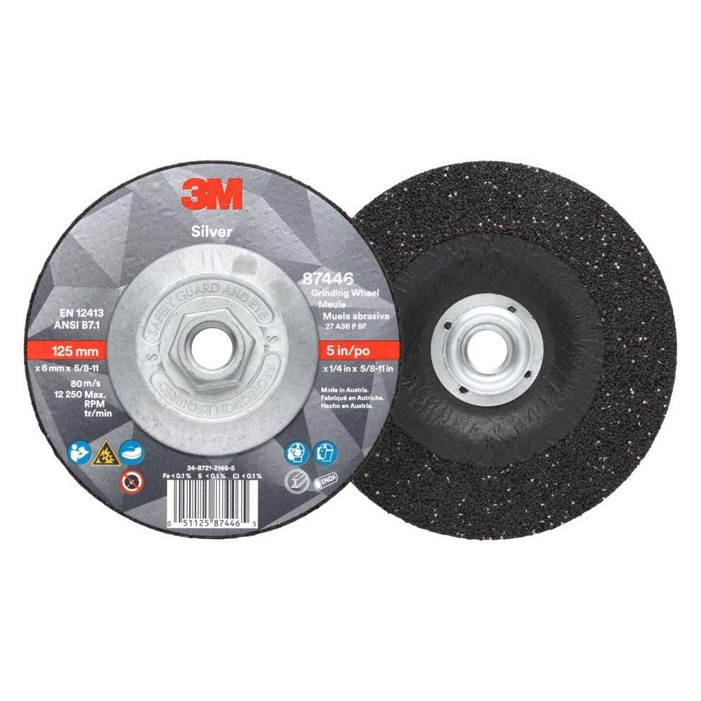 3M 87446 Silver Depressed Center Grinding Wheel, 36+, T27 Quick Change, 5 in x 1/4 in x 5/8 in-11 (7100245020) (10 Pack) - 2