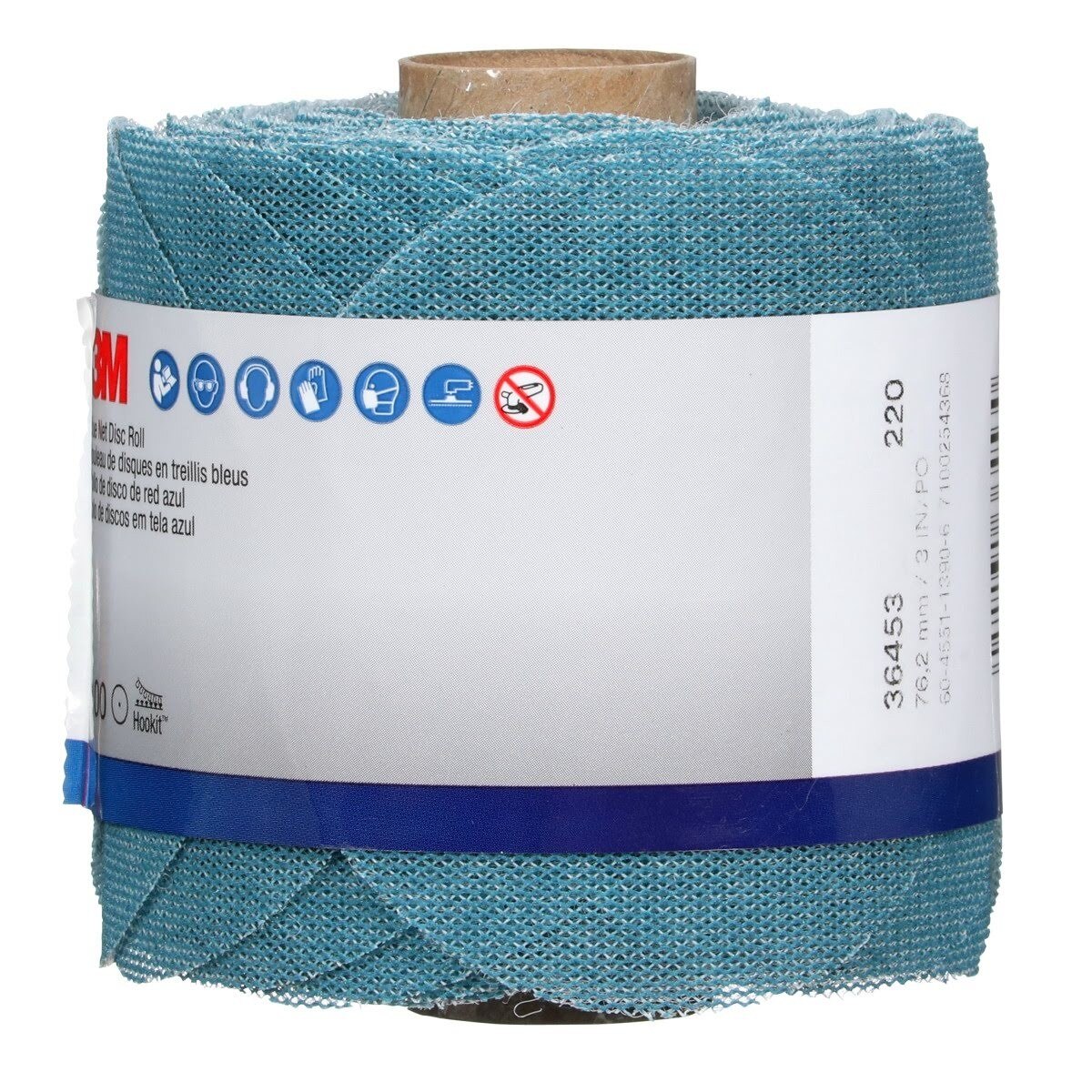 3M 310W Blue Net Disc Roll Hookit, 220 Grit, Blue, 3 in, 100 Discs per Roll (36453) (7100254368) - (8Pack) - 3