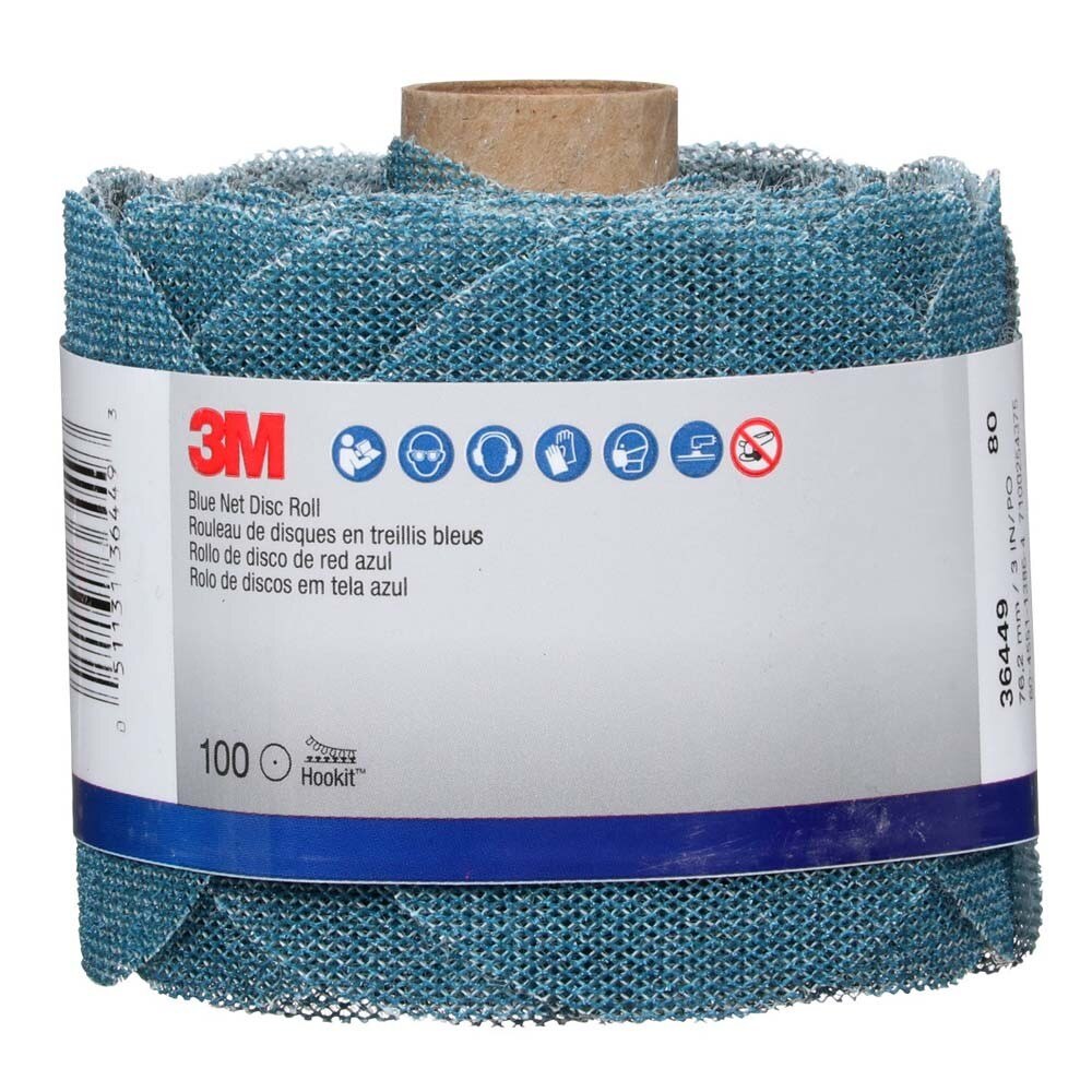 3M 36449 Blue Net Disc Roll , 3 in, 80+ Grade, Best in Class, Virtually Dust-Free, Abrasive Sheet Roll (7100254375) - (8Pack) - 5