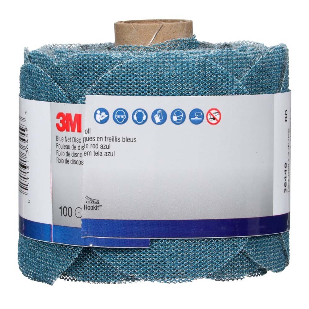 3M 36449 Blue Net Disc Roll , 3 in, 80+ Grade, Best in Class, Virtually Dust-Free, Abrasive Sheet Roll (7100254375) - (8Pack) - 8