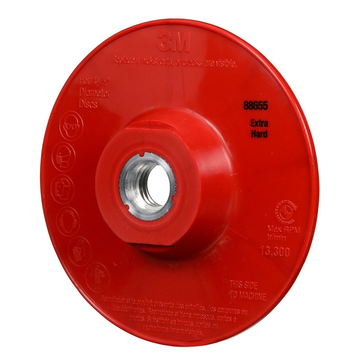 3M Disc Back-up Pad Ribbed, Extra Hard, Red, 4-1/2 in, One Piece (88655) (7100258731) - (10Pack) - 6