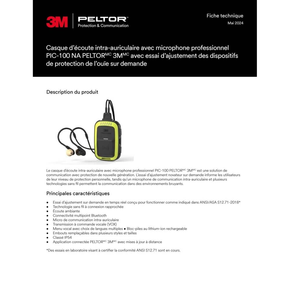 3M PIC-100 NA PELTOR Professional In-Ear Communication Headset, Close-Connect Wireless Technology, VOX Hands-Free, Full-Duplex with In Ear Speech Microphone and 6 Channels, One Size, Yellow/Black (7100262767) - 8