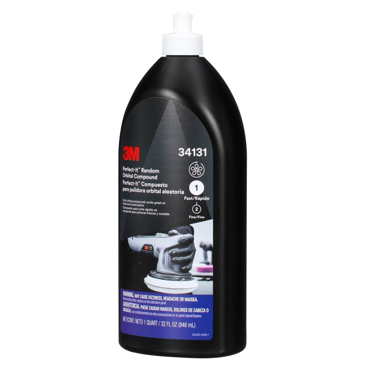 3M 34131 Random Orbital Compound, Fast Cutting Automotive Buffing and Polishing, 1 Quart (7100270078) - (6 Pack) - 3
