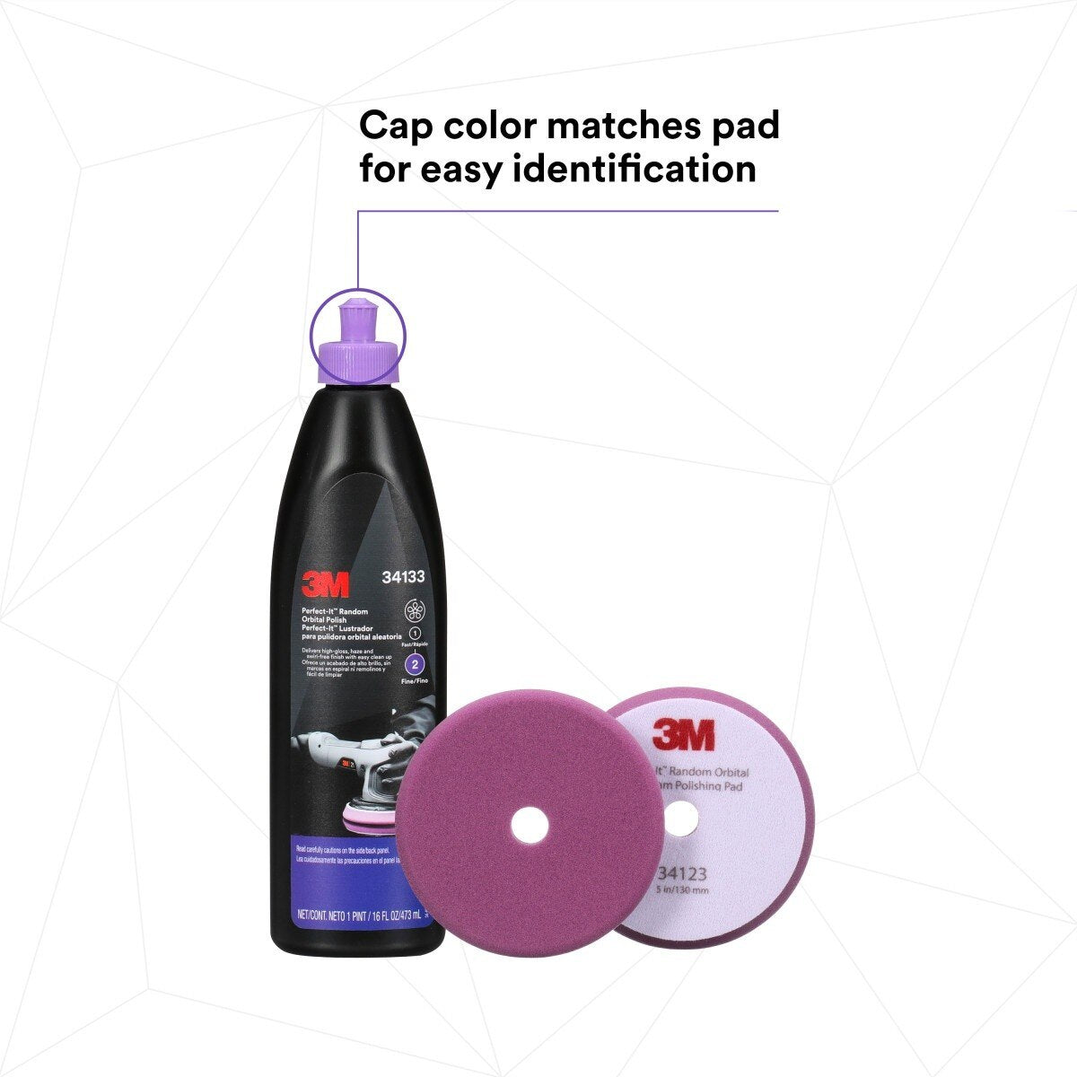 3M 34133 Random Orbital Polish, Purple, 1 Pint (16 fl oz/473 mL), Fast Cutting Polisher for Automotive Buffing and Polishing, High Gloss Finish (7100270085) - (6 Pack) - 8