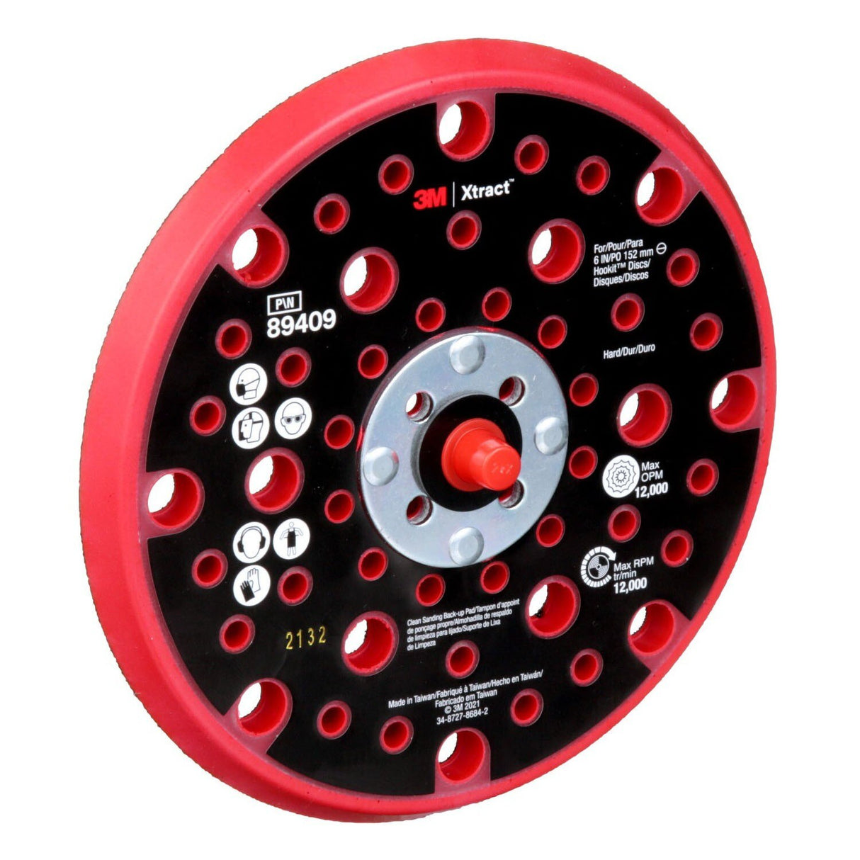 3M Xtract Hookit Clean Sanding Back-up Pad, 6 in, Hard, Red, 49 Holes, 5/16-24 EXT, Max 12000 RPM OPM (89409) (7100270476) - (10Pack) - 2
