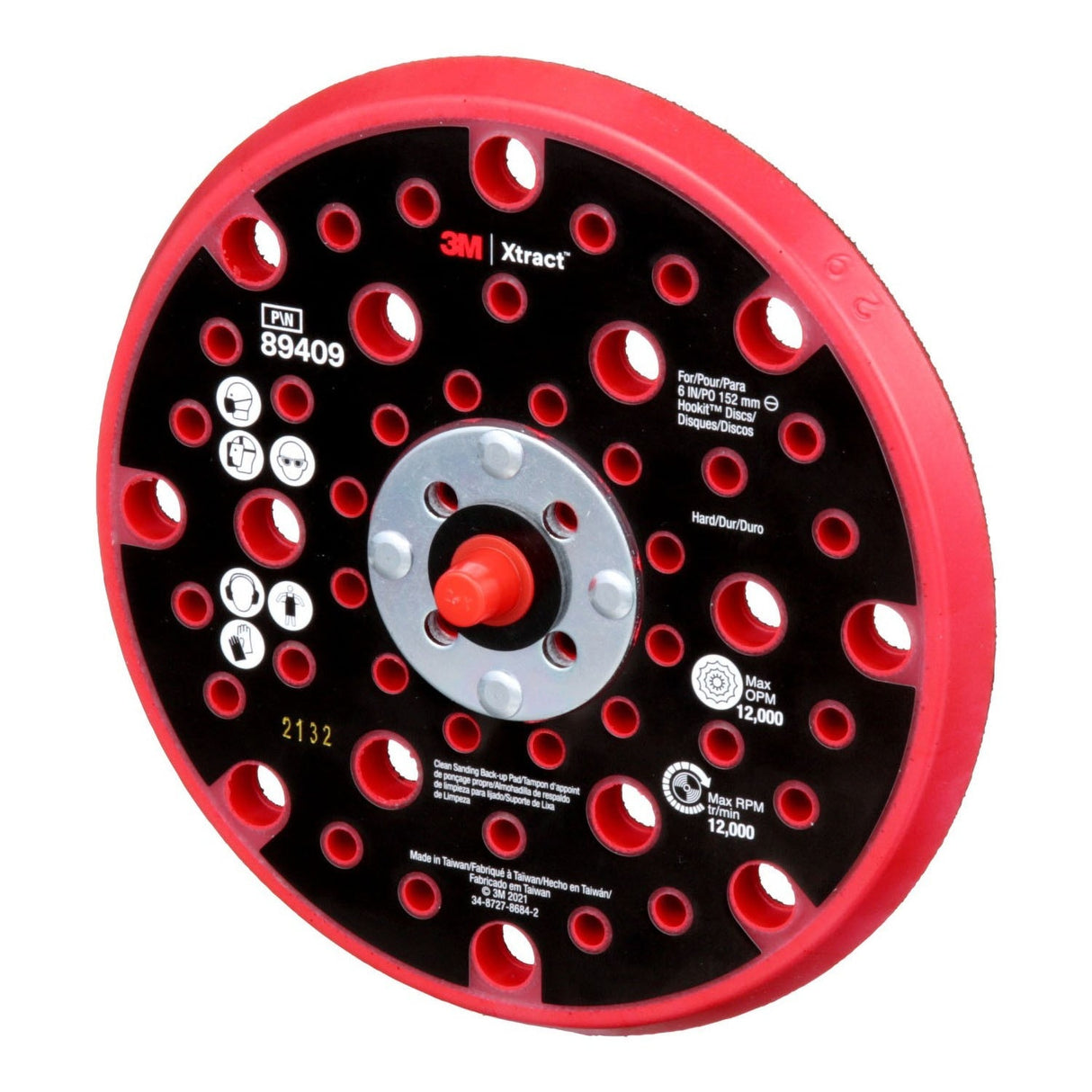 3M Xtract Hookit Clean Sanding Back-up Pad, 6 in, Hard, Red, 49 Holes, 5/16-24 EXT, Max 12000 RPM OPM (89409) (7100270476) - (10Pack) - 3
