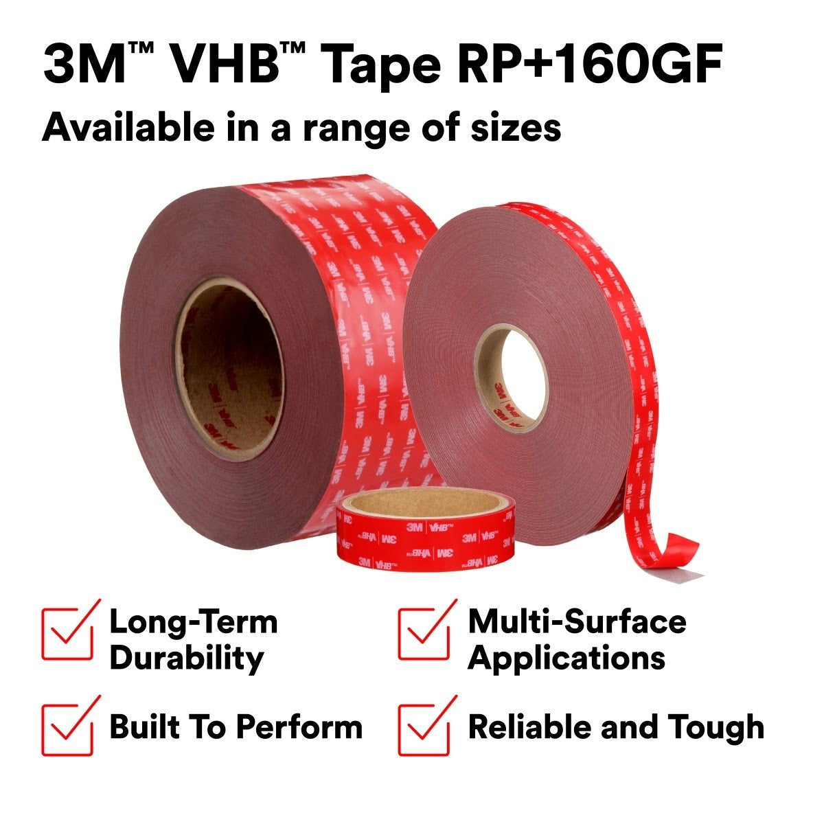 3M RP+160GF VHB Tape, Gray, 1 in x 36 yd, 62 mil, Film Liner (7100273259) (9 Pack) - 6