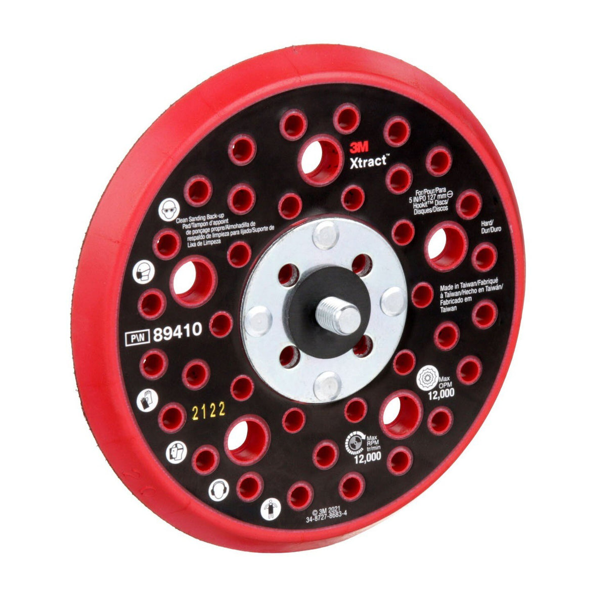 3M Xtract Hookit Hook and Loop Sanding Disc Backup Pad, Hard, Red, 5 in, 44 Holes, Low Profile, Max 12000 RPM OPM, 5/16-24 EXT (89410) (7100273463) - (10Pack) - 2