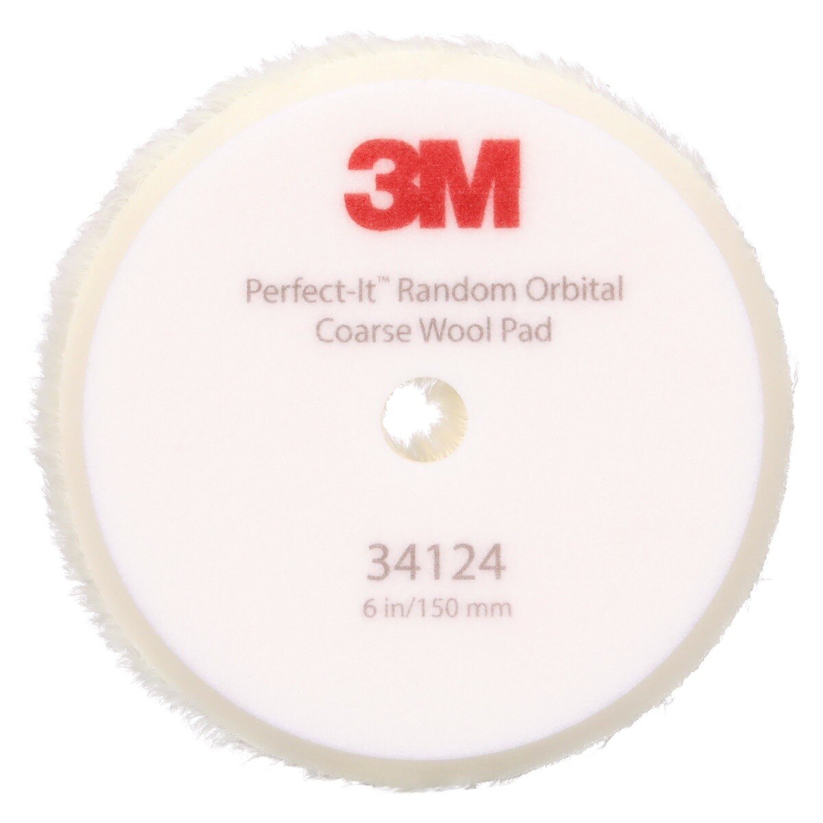 3M 34124 Hookit Random Orbital Coarse Wool Compounding Pad, White, 6 in x 150 mm (7100276846) (12 Pack) - 2
