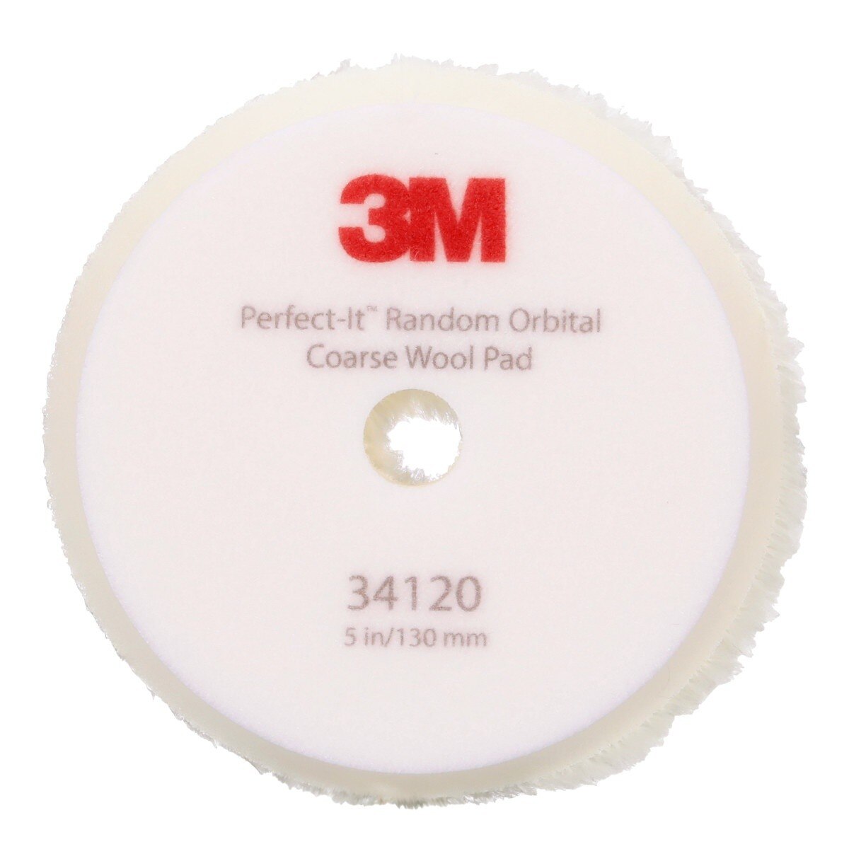 3M 34120 Hookit Random Orbital Coarse Wool Compounding Pads, White, 5 in x 130 mm (7100276851) (12 Pack) - 2