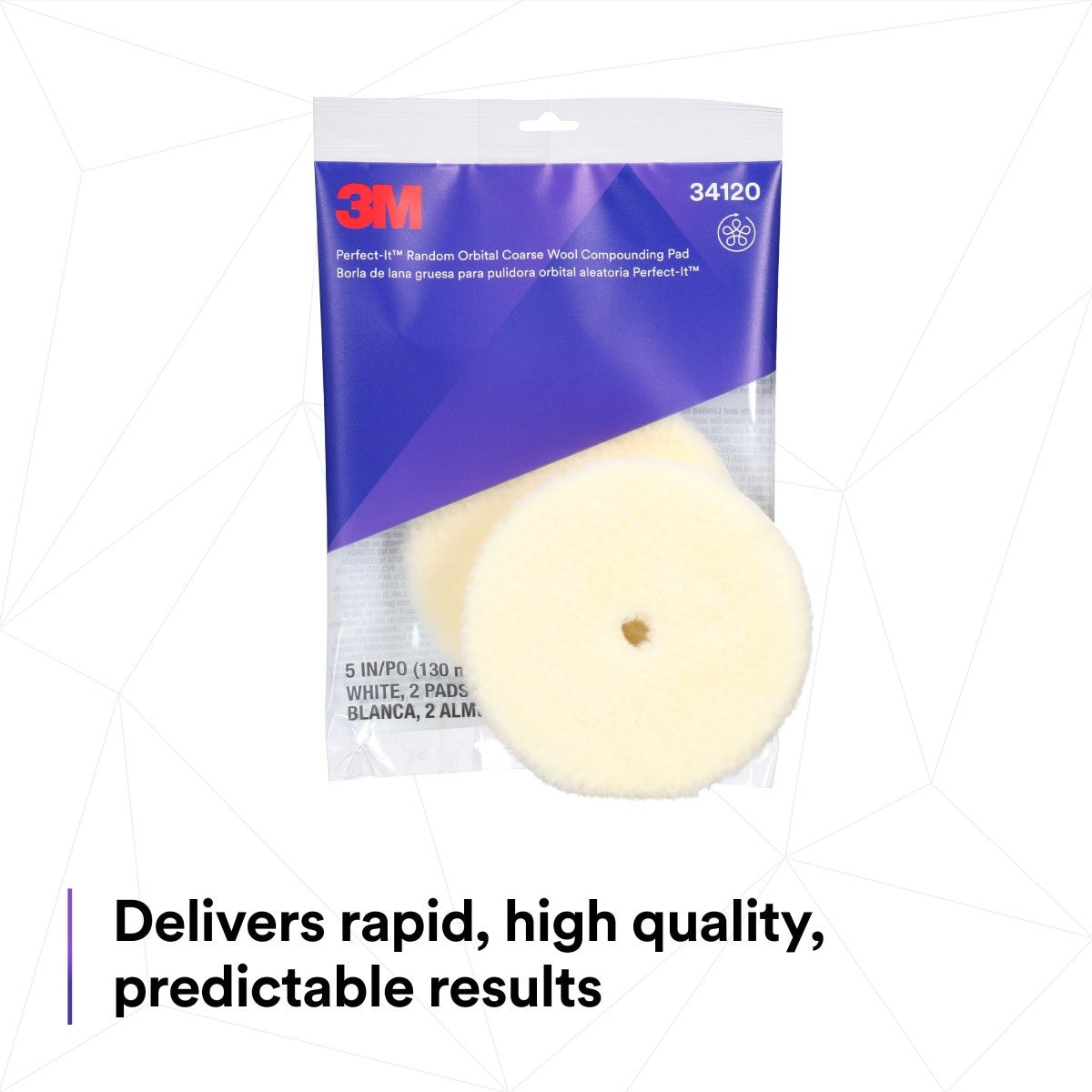 3M 34120 Hookit Random Orbital Coarse Wool Compounding Pads, White, 5 in x 130 mm (7100276851) (12 Pack) - 10