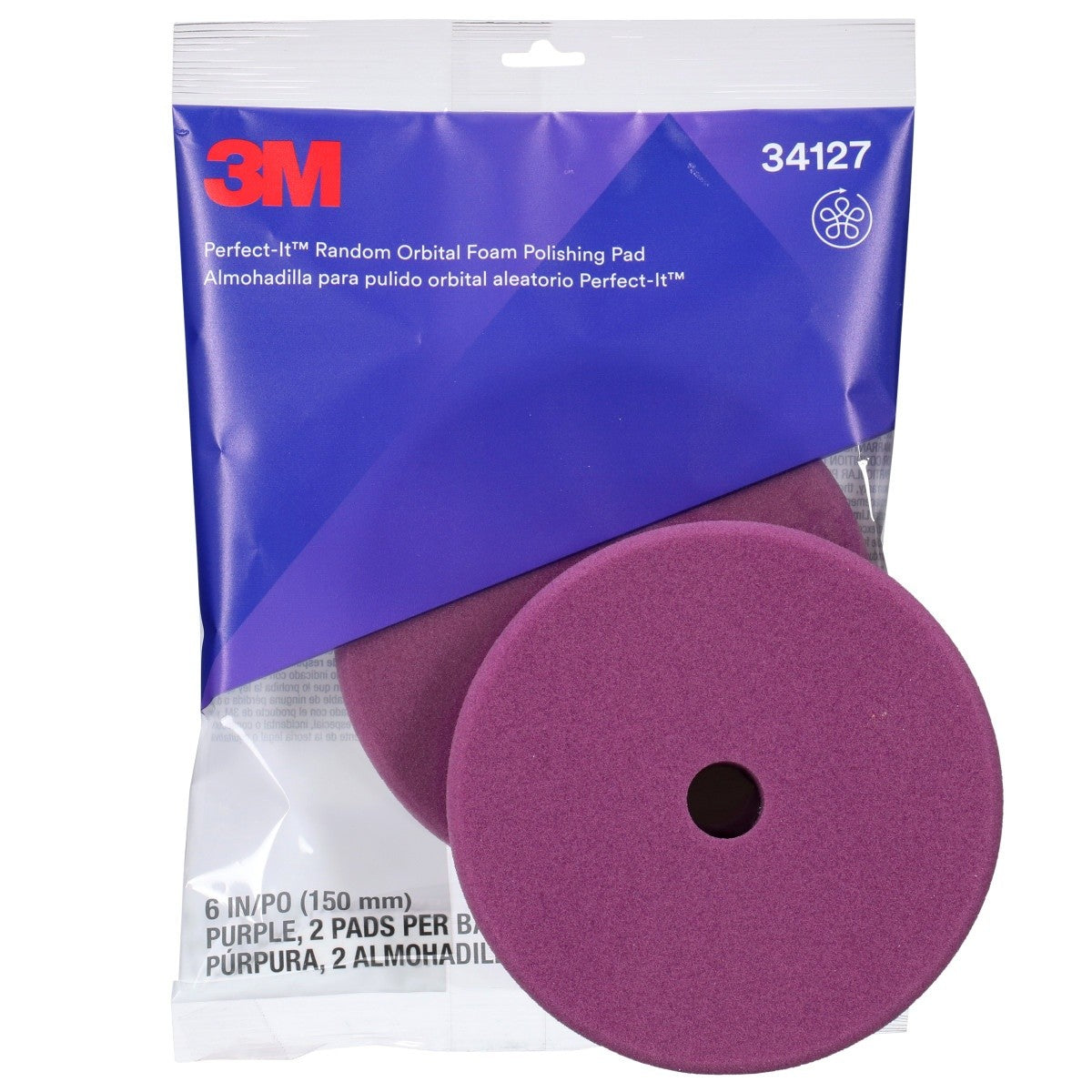 3M 34127 Hookit Random Orbital Foam Polishing Pad, Fine, Purple, 6 in 150 mm (7100276852) (12 Pack) - 7