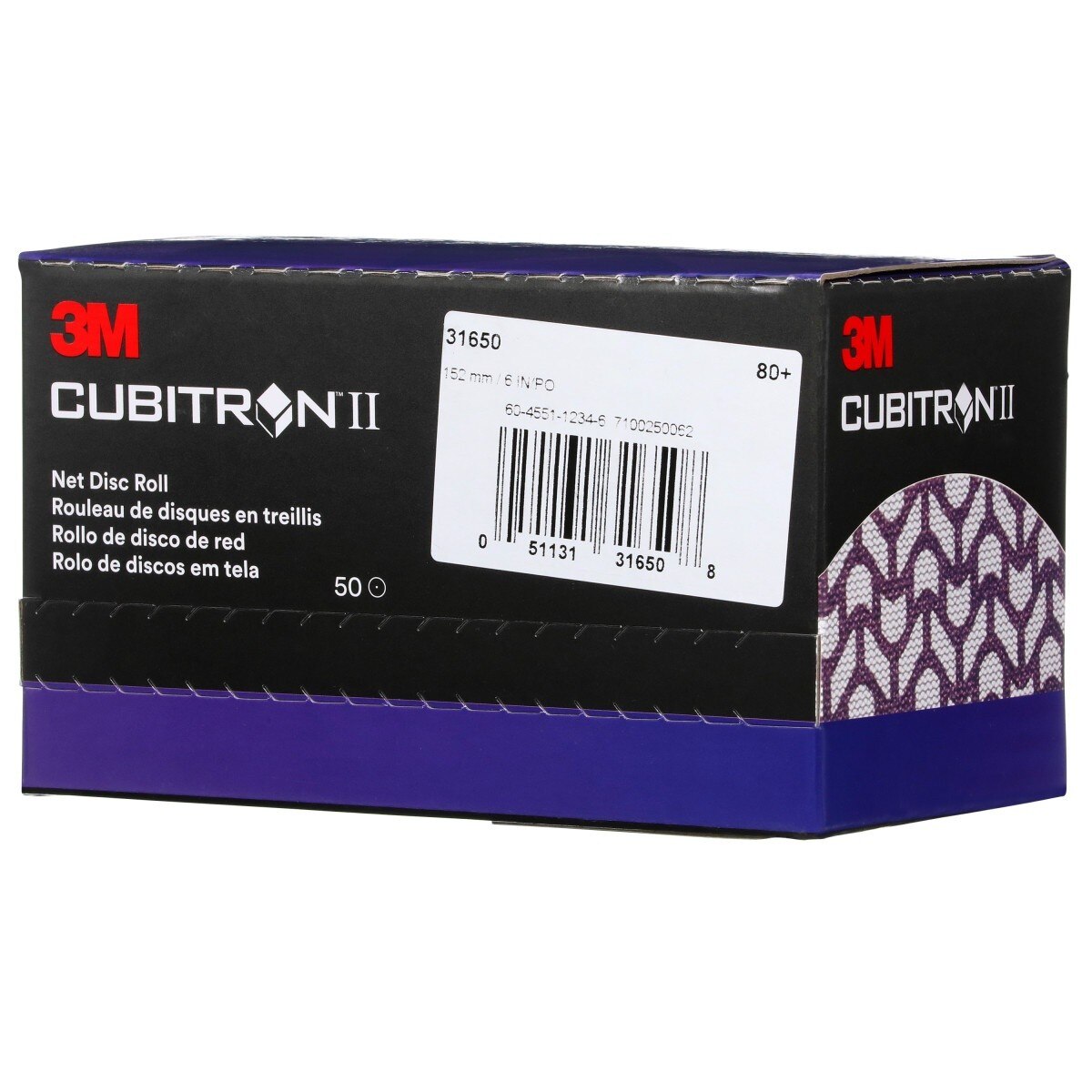 3M 710W Cubitron II Hookit Net Disc Roll, Precision Shaped Ceramic, 80 Plus Grit, Purple, 6 in, 50 Discs per Roll (31650) (7100291684) - (6 Pack) - 8