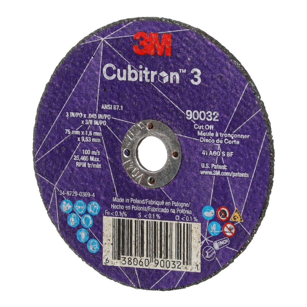 3M 90032 Cubitron Cut-Off Wheel, 60+, T1, 3 in x 1/8 in x 3/8 in, ANSI (7100303858) (50 Pack) - 3