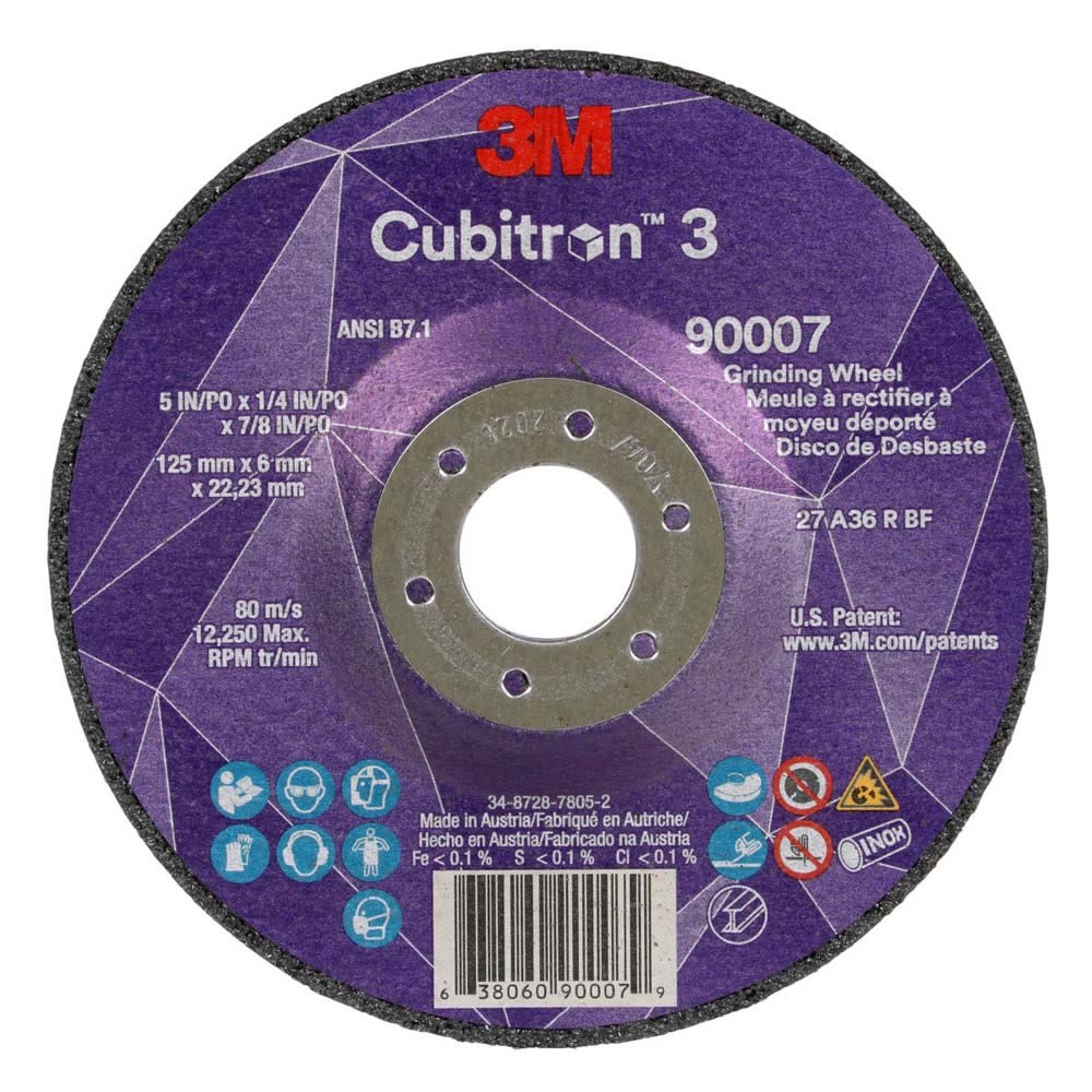 3M 90007 Cubitron 3 Depressed Center Grinding Wheel, 36+ Grit, Type 27, 5 in x 1/4 in x 7/8 in ANSI for Heavy-Duty Weld Grinding and Deburring (7100303967) (20 Pack)
