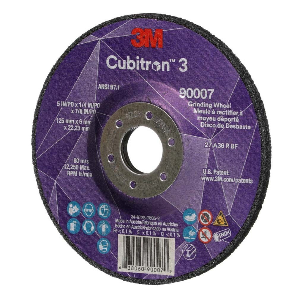 3M 90007 Cubitron 3 Depressed Center Grinding Wheel, 36+ Grit, Type 27, 5 in x 1/4 in x 7/8 in ANSI for Heavy-Duty Weld Grinding and Deburring (7100303967) (10 Pack) - 3