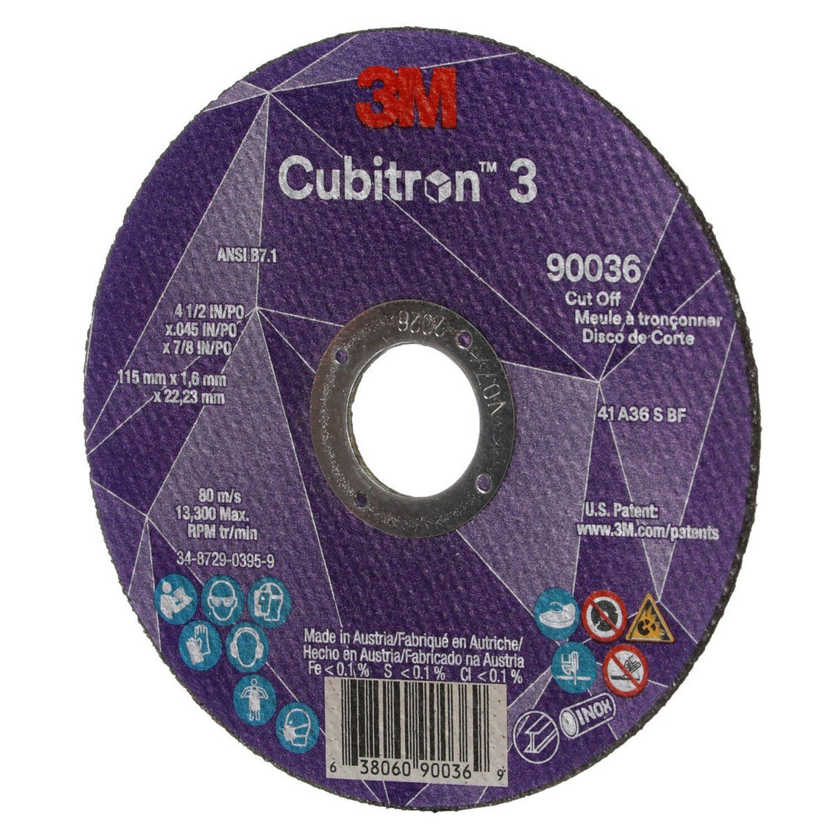 3M 90036 Cubitron Cut-Off Wheel, 36+, T1, Black, 4-1/2 in x 1/8 in x 7/8 in, ANSI (7100304006) (50 Pack) - 4