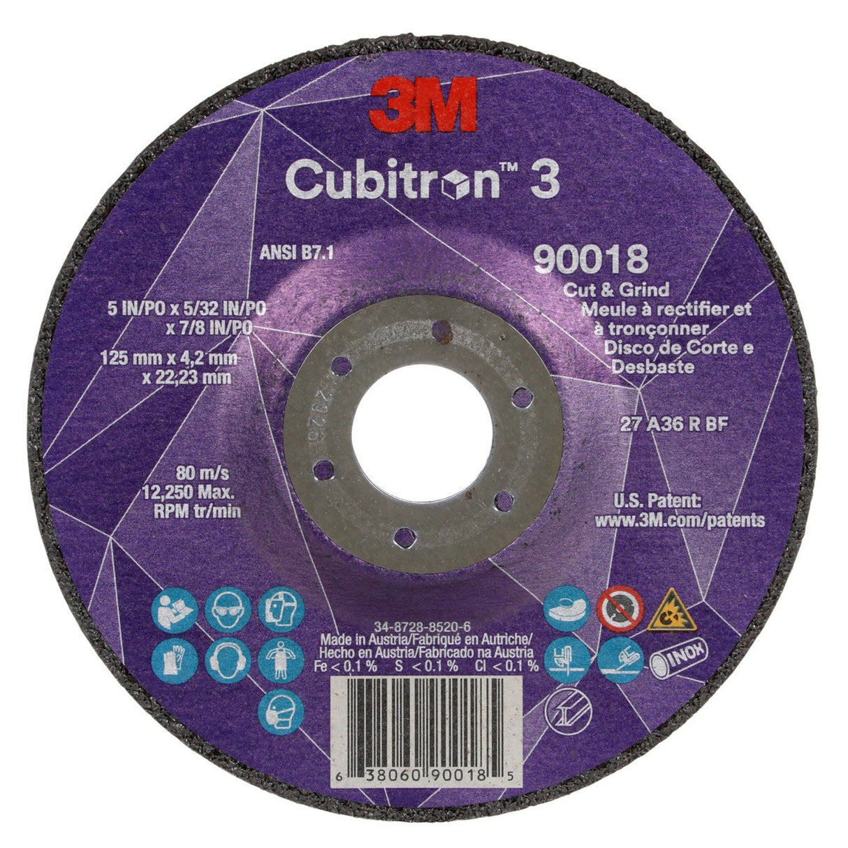 3M 90018 Cubitron Cut and Grind Wheel, 36+, T27, Black, 5 in x 5/32 in x 7/8 in (7100305444) (20 Pack)