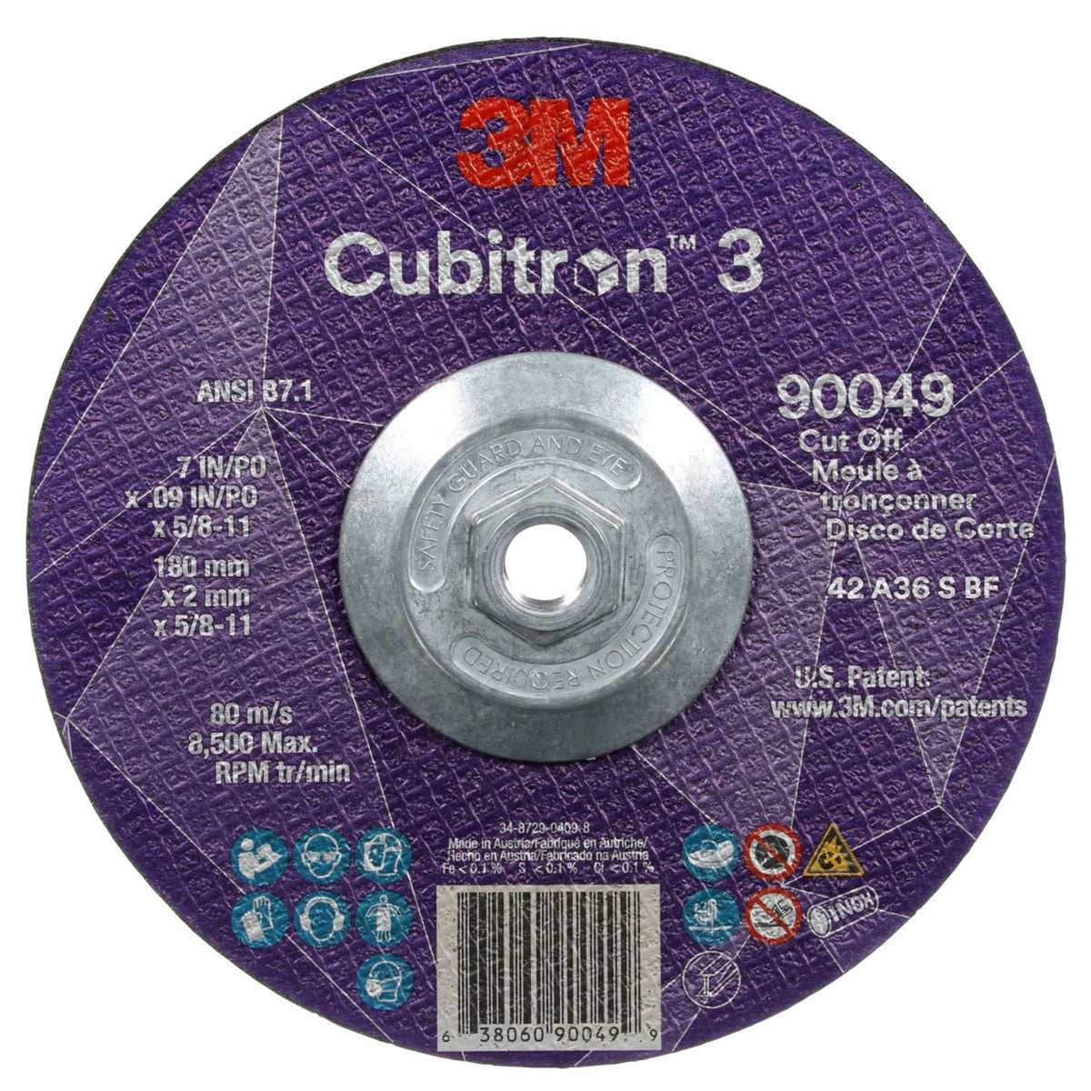 3M 90049 Cut-Off Wheel, 36+, T27, 7 in x 3/32 in, 5/8 in-11, ANSI (7100312963) (10 Pack)
