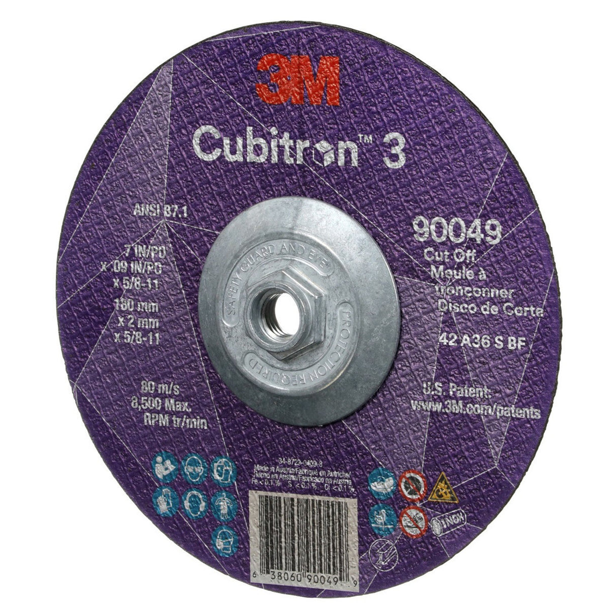 3M 90049 Cut-Off Wheel, 36+, T27, 7 in x 3/32 in, 5/8 in-11, ANSI (7100312963) (10 Pack) - 3