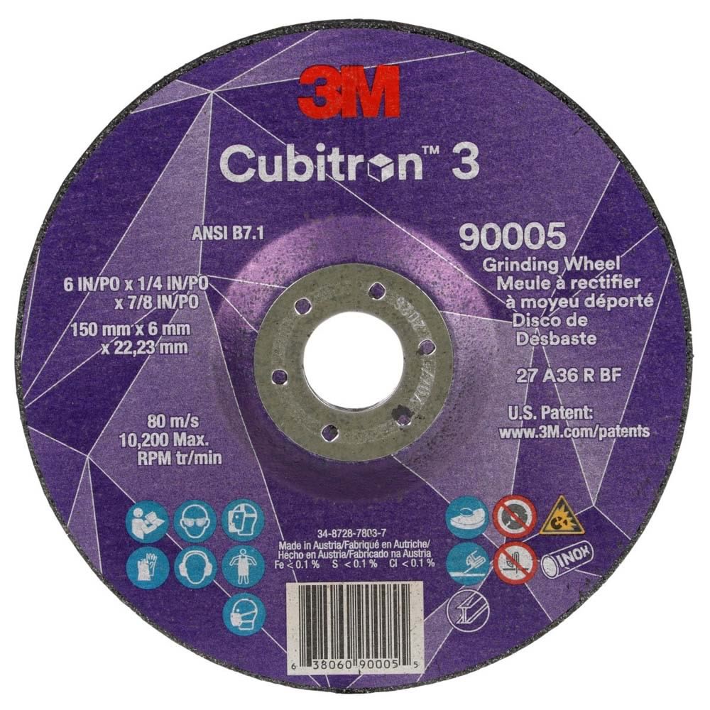 3M 90005 Cubitron 3 Depressed Center Grinding Wheel, 36+, T27, 6 in x 1/4 in x 7/8 in (150x6x22.23mm) ANSI (7100313193)