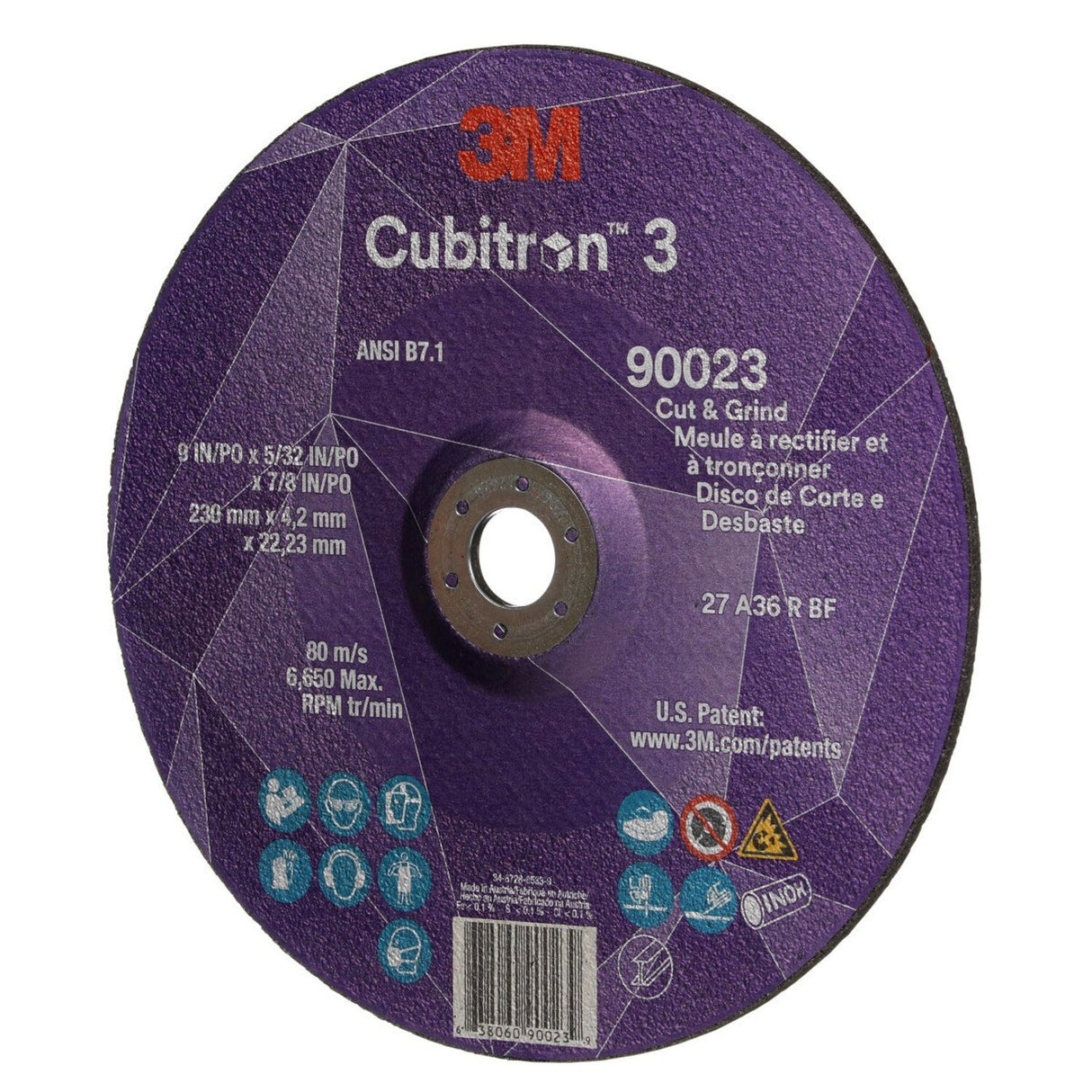 3M Cubitron 3 Cut and Grind Wheel, 36+, T27, 9 in x 5/32 in x 7/8 in, ANSI (90023) (7100313199) (10 Pack) - (20Pack) - 3