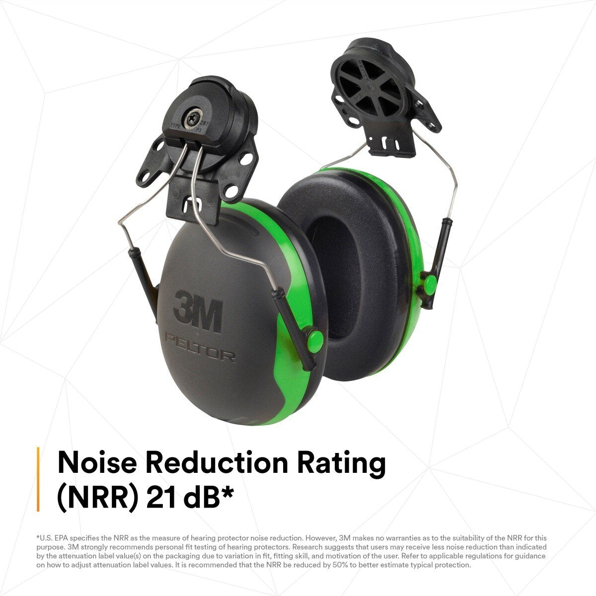 3M X1P3E PELTOR Helmet Attached Earmuffs, NRR 21 dB, Cap Style Hard Hat Compatible, Black/Green (7100315030) (1 Pair) - (10 Pack) - 4