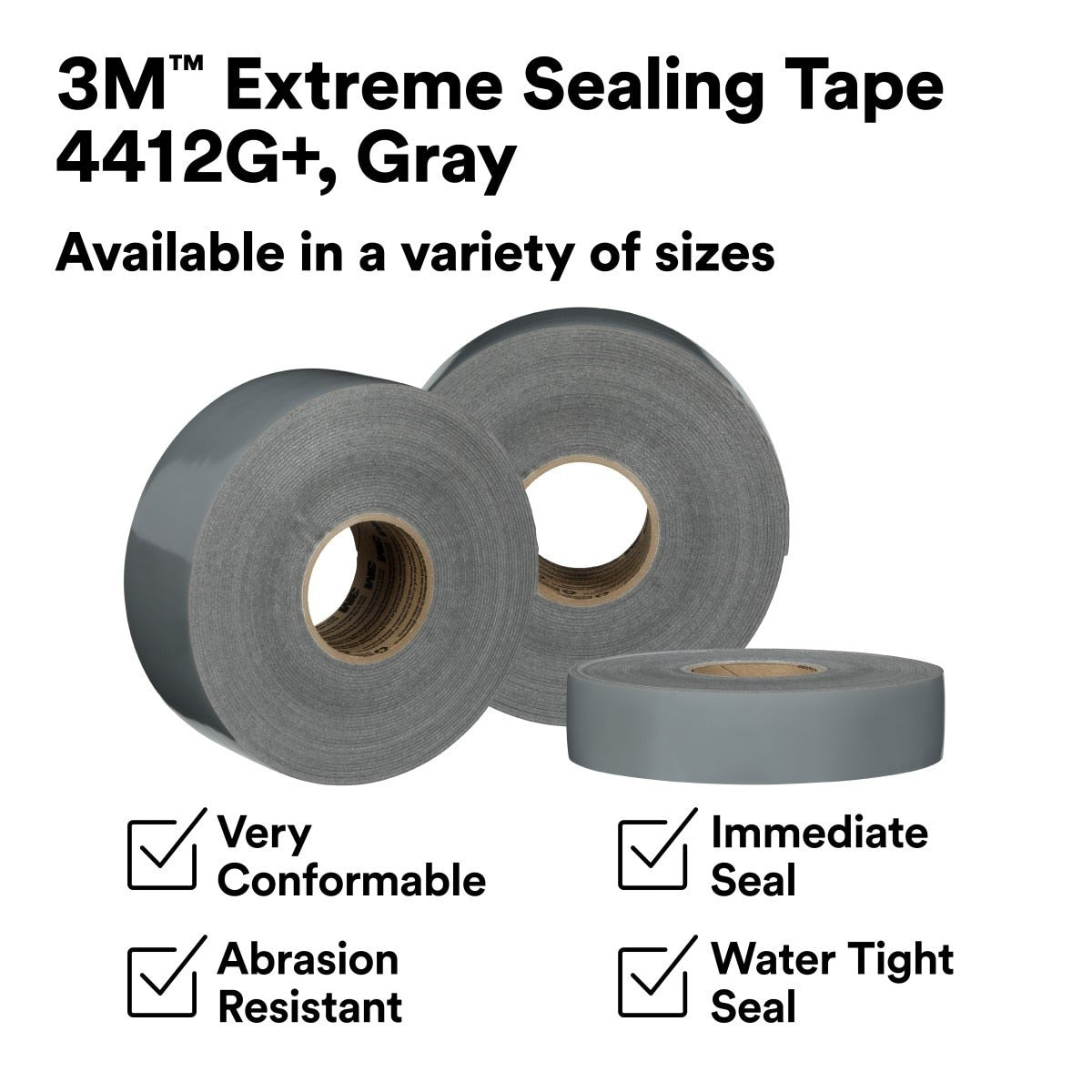 3M 4412G+ Extreme Sealing Tape, Single Sided Acrylic Adhesive, Gray, 2 in x 18 yd (7100359851) (6 Pack) - 6