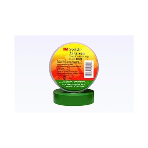 3M 35-3/4X66FT-GN Scotch Vinyl Color Coding Electrical Tape 35, Green, 3/4 in x 66 ft, 7 mil, Flame Retardant (7000006098)