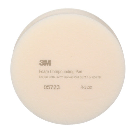 3M 05723 Hookit Foam Compounding Pad, Single Sided, Flat Back, Hook and Loop, White, 8 in (203.2 mm) (7000000485) (24 Pack)
